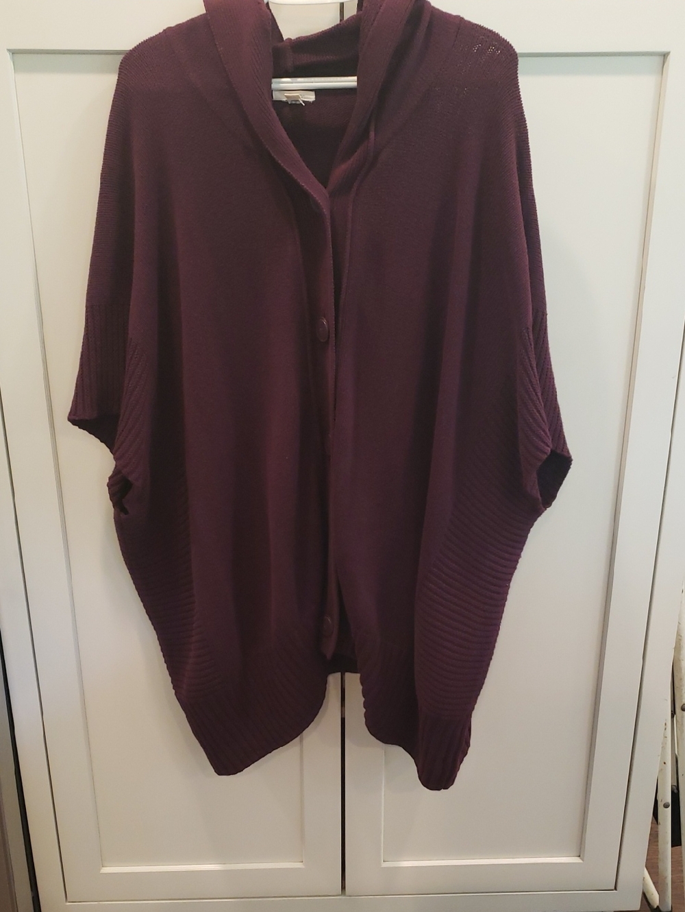 Caslon Deep Plum Hooded Button-Front Knit Poncho